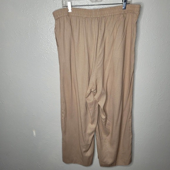NWT Eloquii womens sz 16 Linen Wide Leg Pants slacks pull on tan brown cropped - Picture 4 of 8